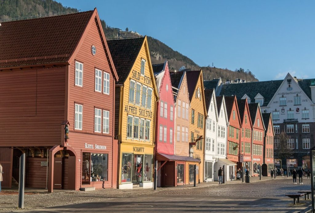 Beautiful small wooden houses in Bergen, Norway