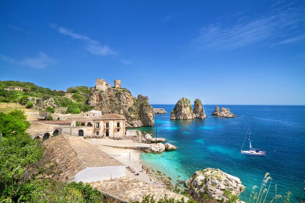 Beautiful blue water on the island of Sicily, Italy