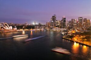 Bay in Australia, night view after a motorcycling trip