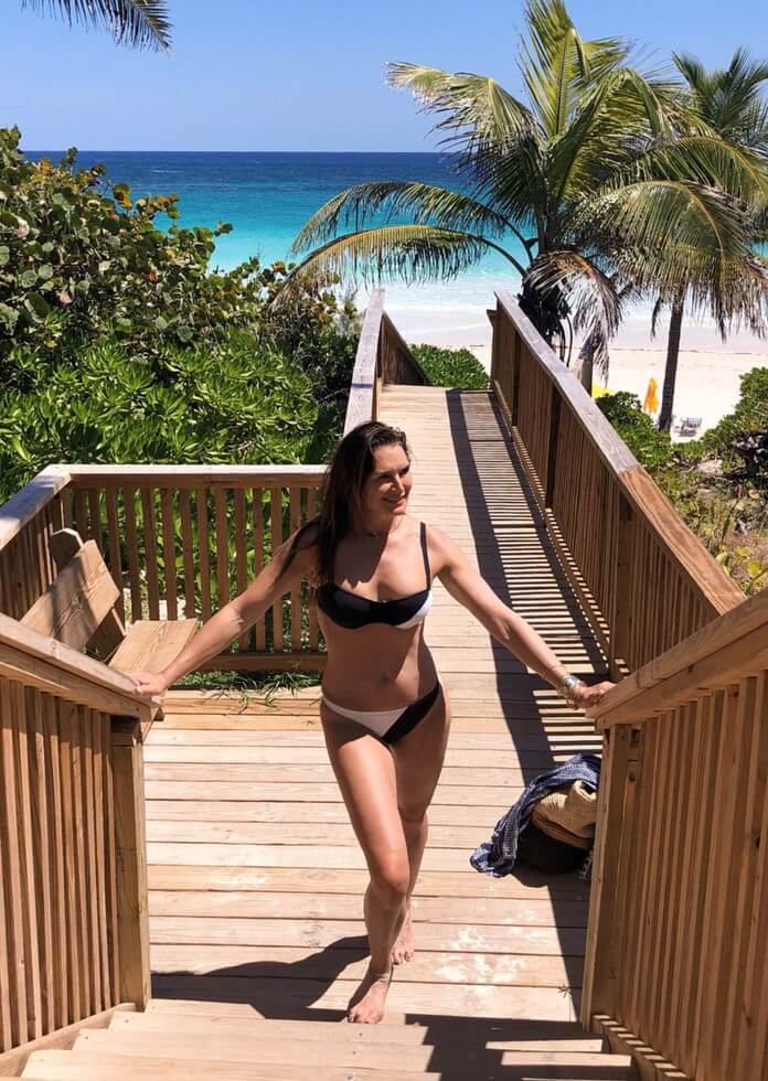 Stairs, girl on the islands, travel gear