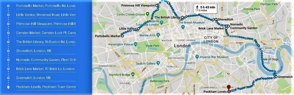 Day two of London itinerary, map