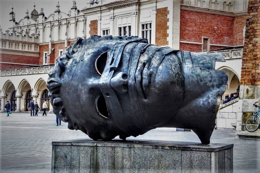 head sculpture in Cracow, Poland
