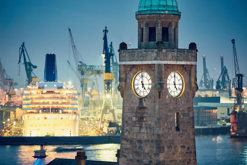 Hamburg harbor at night