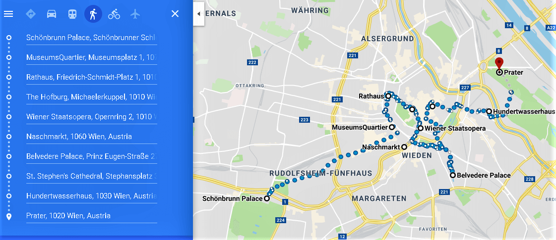 Map of Vienna one-day itinerary to the best attractions