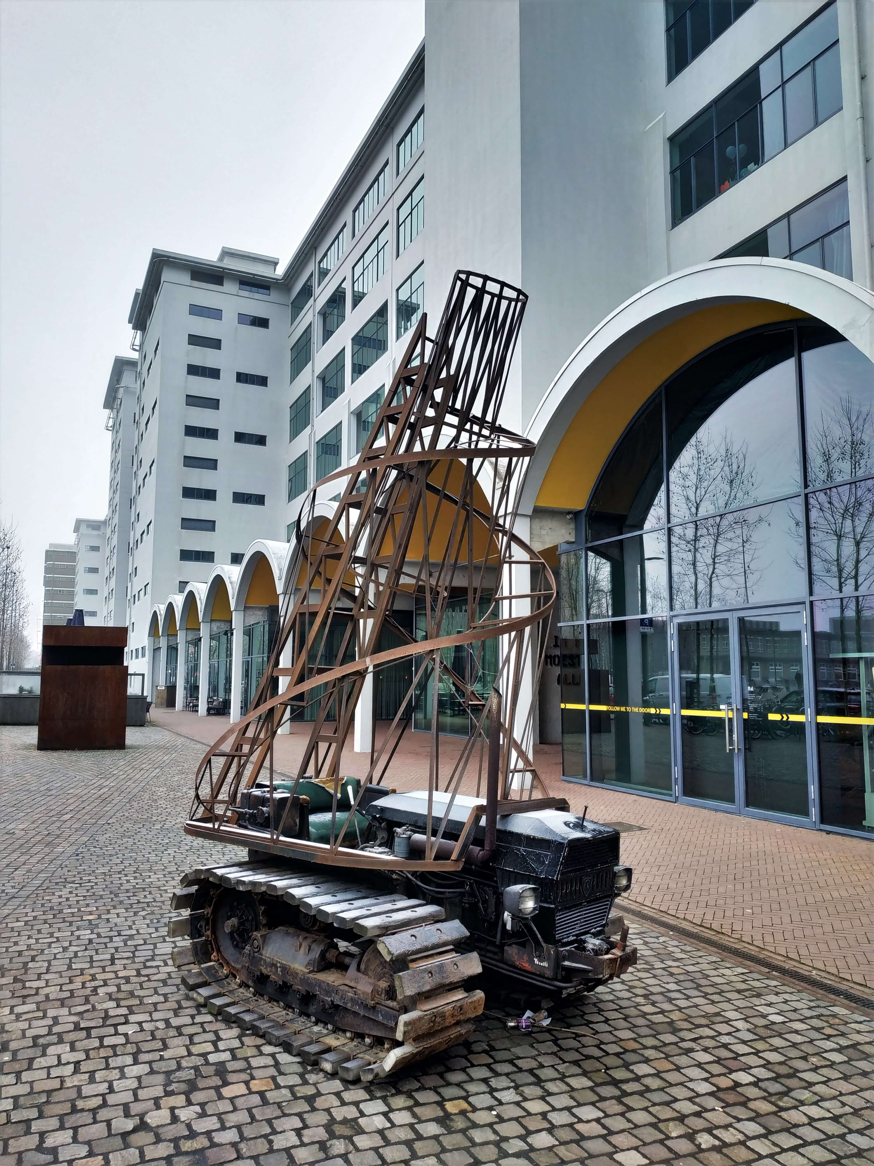 Futuristic art next to the modern design museum in Eindhoven