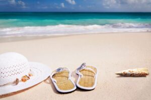 Summer vacations beach packing list, flip flops to take with you on a beach vacation