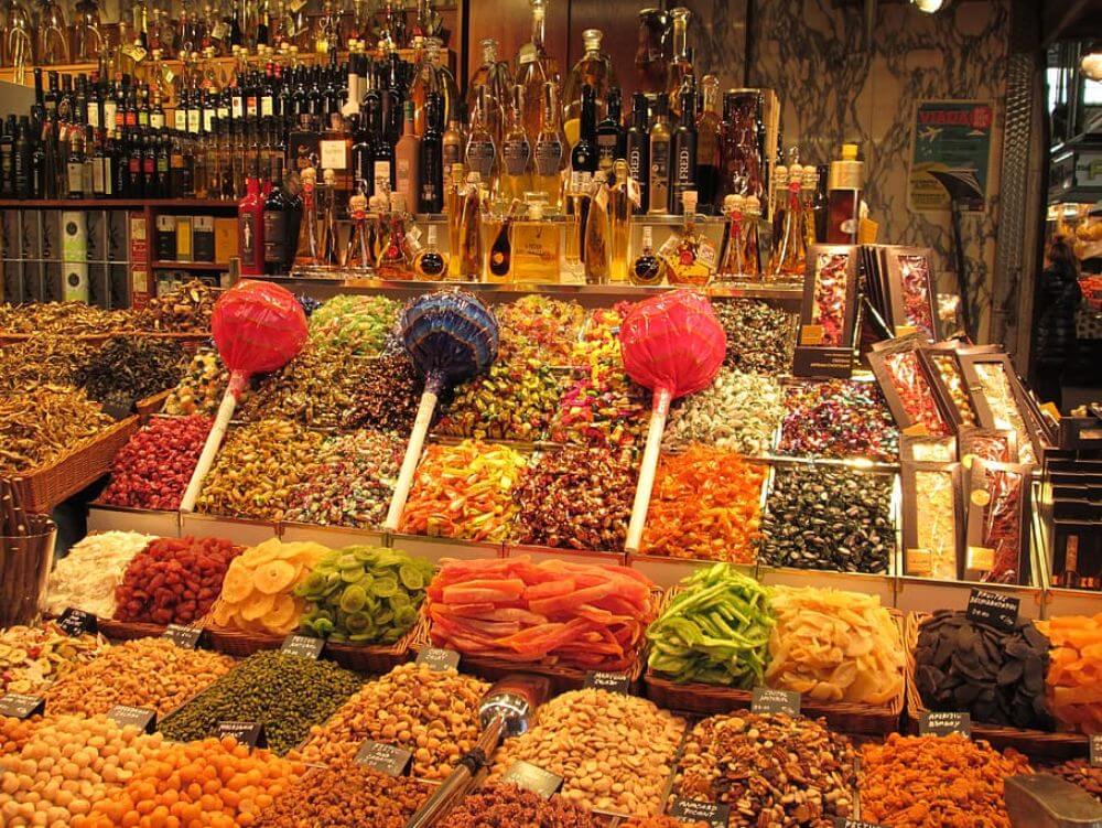 La Boqueria food market in Barcelona near Las Ramblas