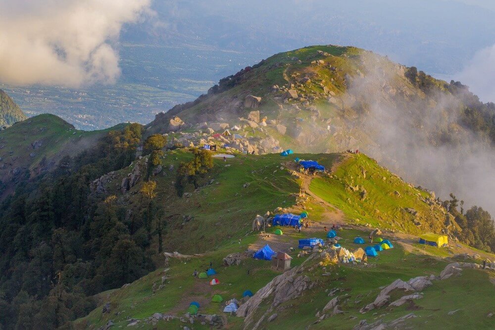 Triund town in the Himachal Pradesh mountains, Indian attractions