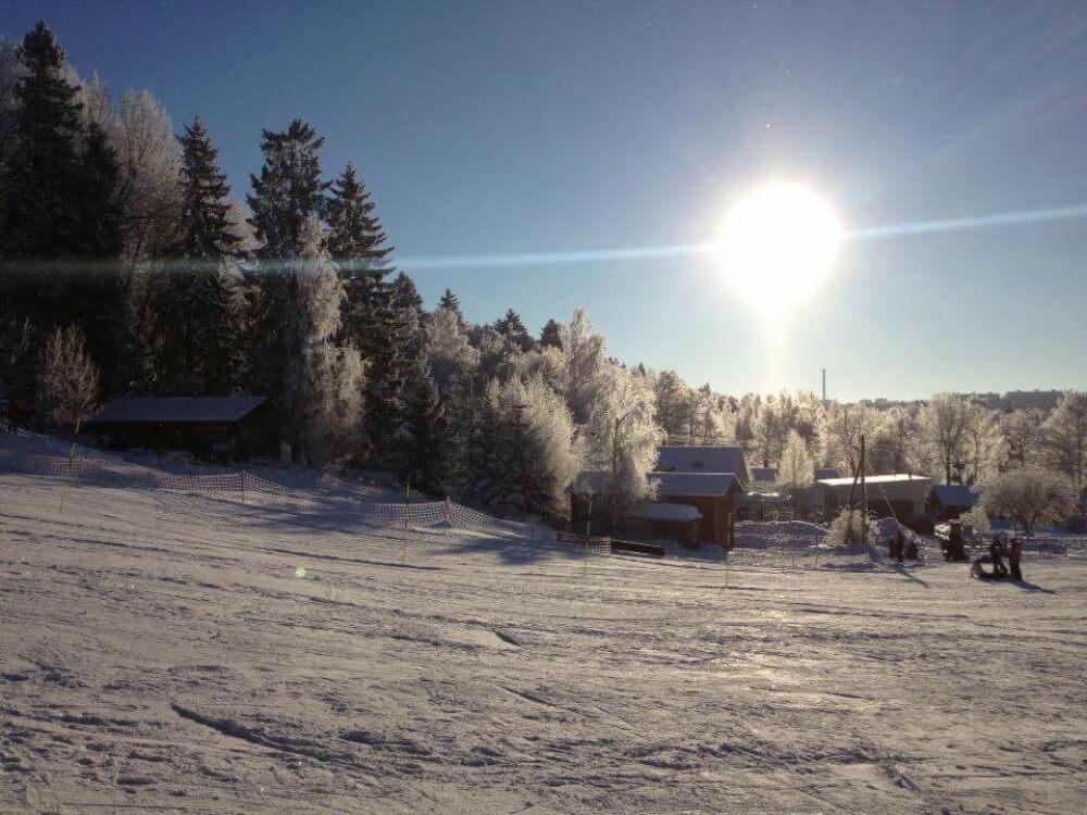 Ragnhildsborgsbacken ski resort snow and trees, Sweden